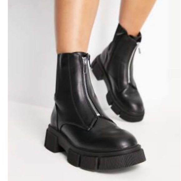 ASOS Shoes - ASOS New Look Zip Front Flat Chunky Chelsea Boot Black